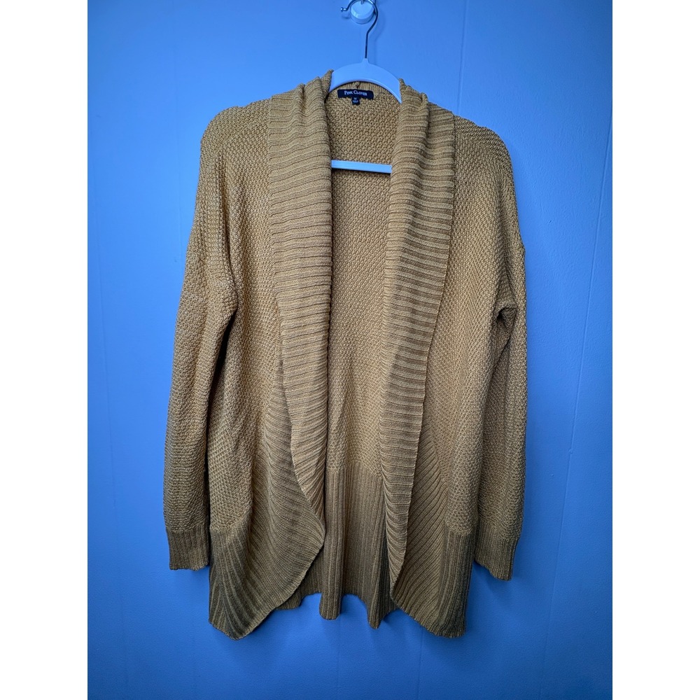 Pink Clover Mustard Yellow Open Front Shawl Collar Cardigan Sweater 51704A-ST M